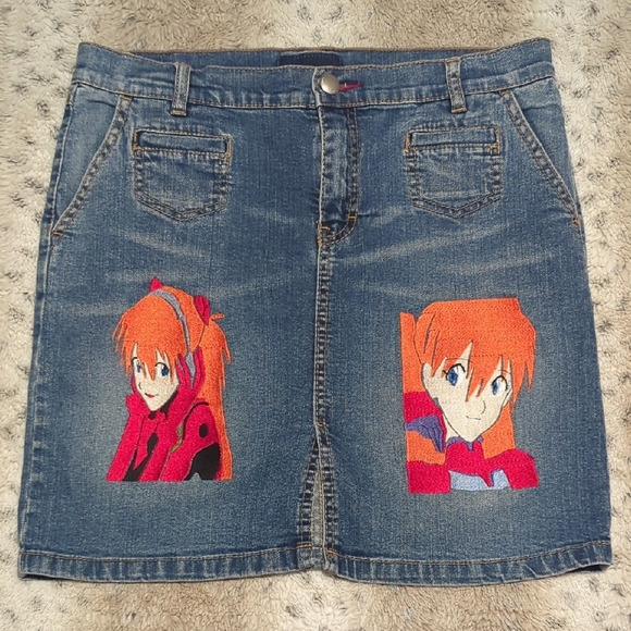 Neon Genesis Evangelion Anime Denim Skirt Asuka Langley Soryu Embroidered Custom - Picture 1 of 5